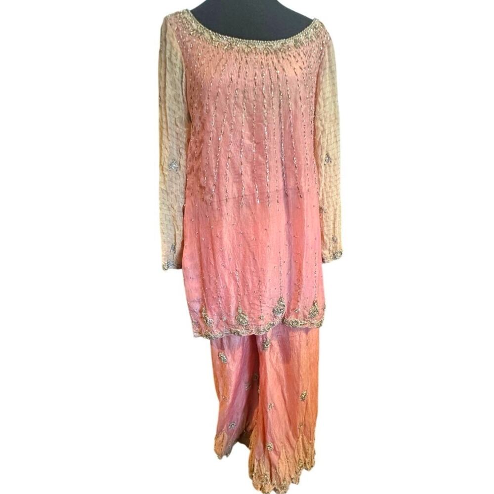 Salwar Kameez Embellished Tunic Sharara Set Pink Vintage